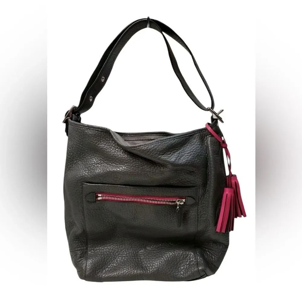 Coach Women's Gray Pebbled Leather Zip Top Shoulder Hobo Bag